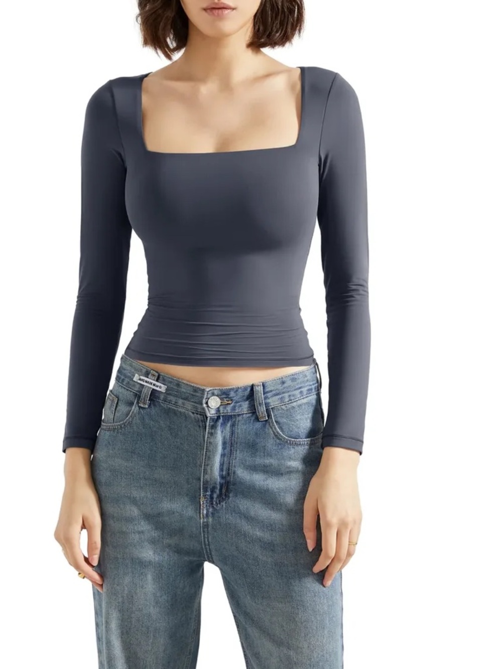 Suuksess Grey Buttery Soft Square Neck Shirt - Long Sleeve